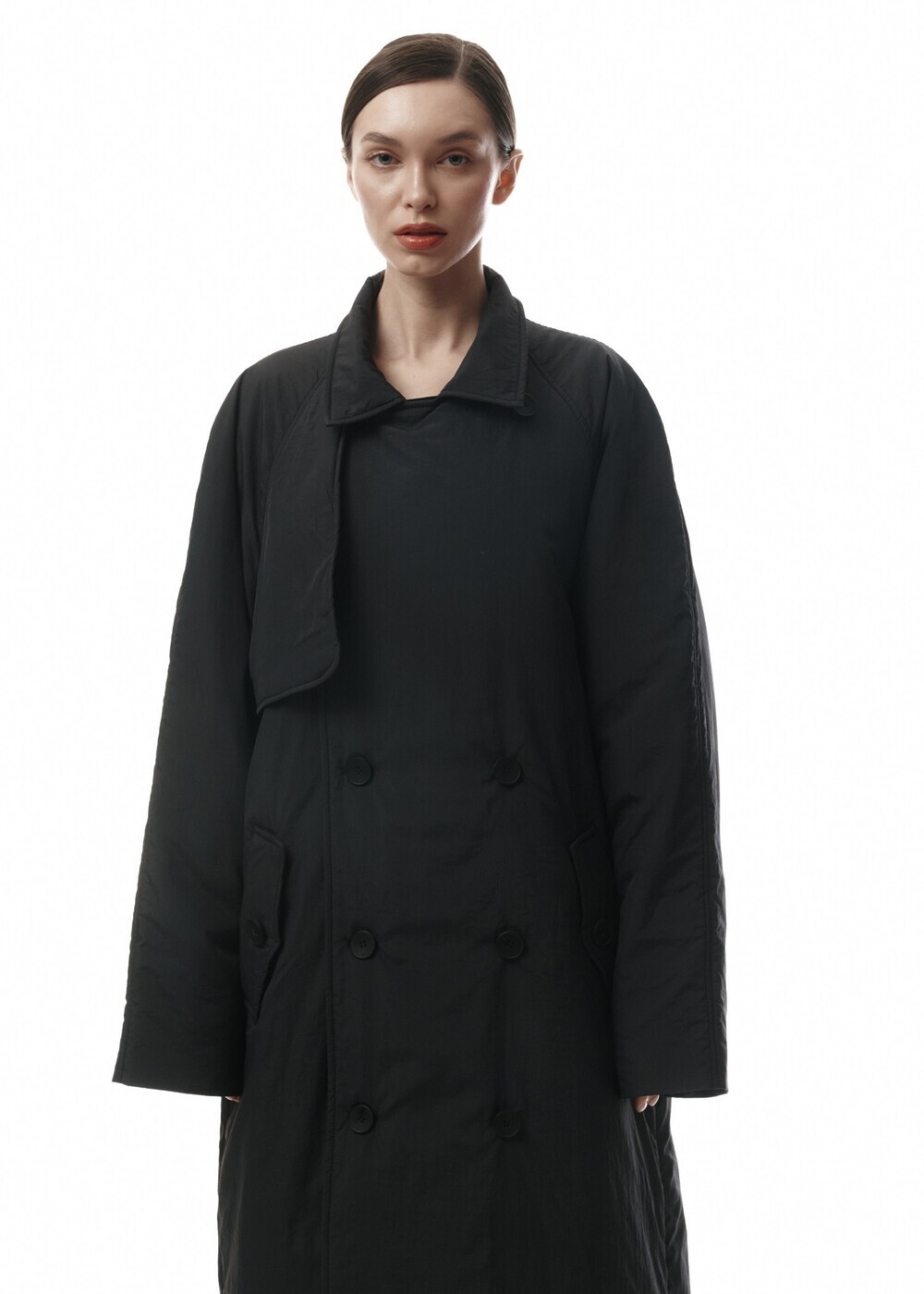 Insulated coat made of raincoat fabric